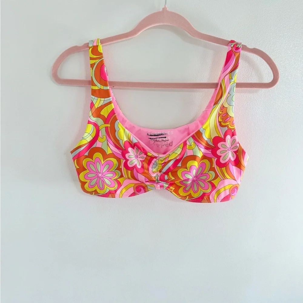 Frankie's Bikinis Pink Yellow Orange Floral Swirl Bikini Top